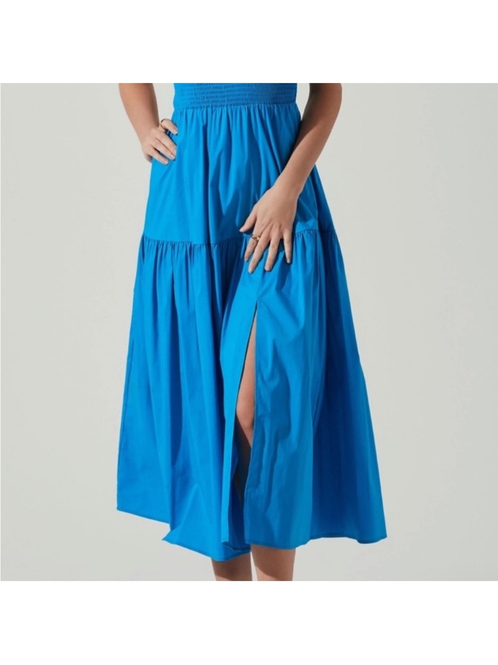 Astr Bright Blue Smocked Midi Dress with Side Slit New worn once for photos - Picture 3 of 7